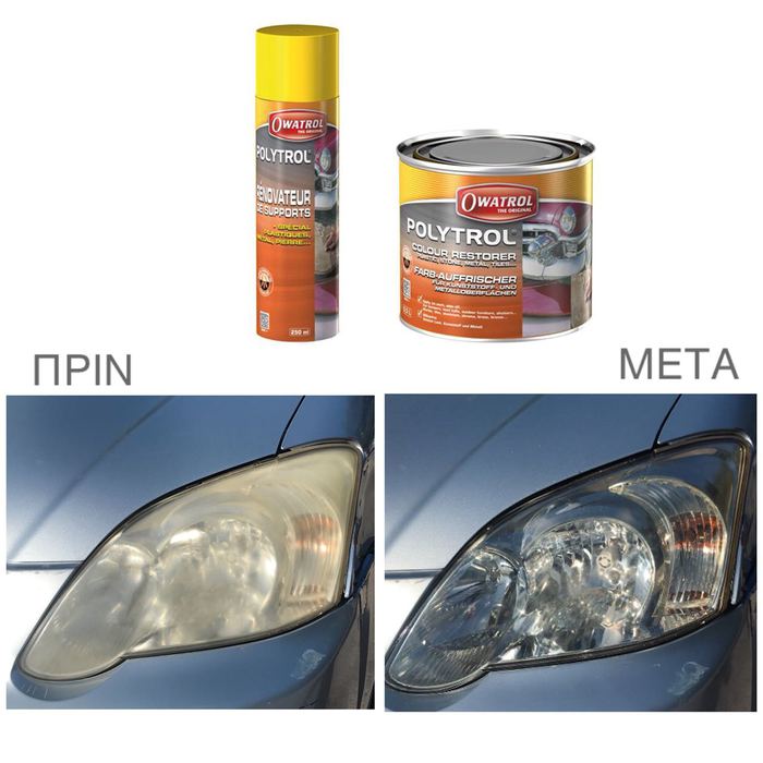 Polytrol revives faded car headlights, bumpers and all other plastics.